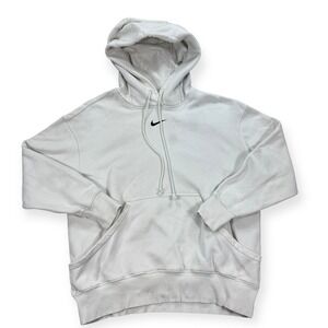 Nike Center Swoosh Hoodie Mens Small White Fleece Drawstring Pullover